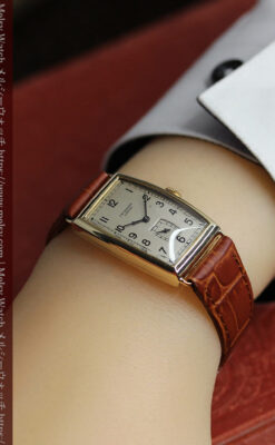 英国ベンソン 品のある縦長の金無垢アンティーク腕時計 【1949年頃】-W1636-19