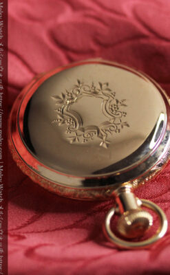 赤い宝石と美しい文字盤 ウォルサムのアンティーク懐中時計 【1895年頃】 箱付き-P2383-10