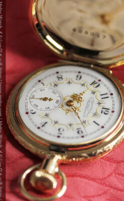 赤い宝石と美しい文字盤 ウォルサムのアンティーク懐中時計 【1895年頃】 箱付き-P2383-11
