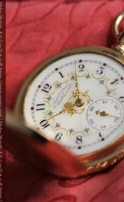 赤い宝石と美しい文字盤 ウォルサムのアンティーク懐中時計 【1895年頃】 箱付き-P2383-12