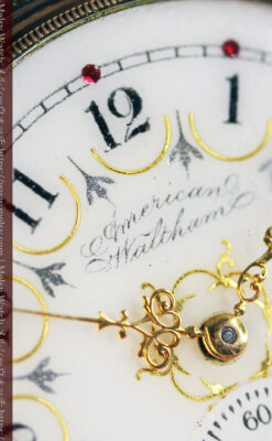 赤い宝石と美しい文字盤 ウォルサムのアンティーク懐中時計 【1895年頃】 箱付き-P2383-15