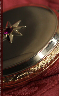 赤い宝石と美しい文字盤 ウォルサムのアンティーク懐中時計 【1895年頃】 箱付き-P2383-16