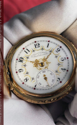赤い宝石と美しい文字盤 ウォルサムのアンティーク懐中時計 【1895年頃】 箱付き-P2383-17