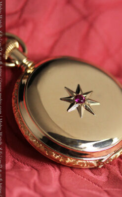 赤い宝石と美しい文字盤 ウォルサムのアンティーク懐中時計 【1895年頃】 箱付き-P2383-2