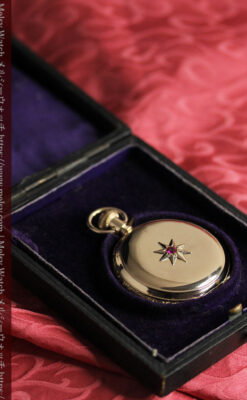 赤い宝石と美しい文字盤 ウォルサムのアンティーク懐中時計 【1895年頃】 箱付き-P2383-23