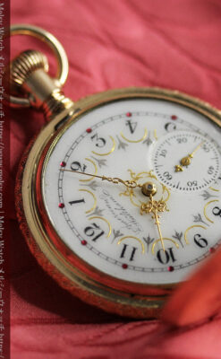 赤い宝石と美しい文字盤 ウォルサムのアンティーク懐中時計 【1895年頃】 箱付き-P2383-5