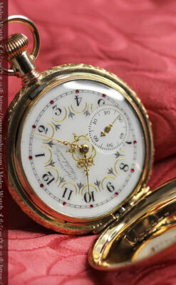 赤い宝石と美しい文字盤 ウォルサムのアンティーク懐中時計 【1895年頃】 箱付き-P2383-6