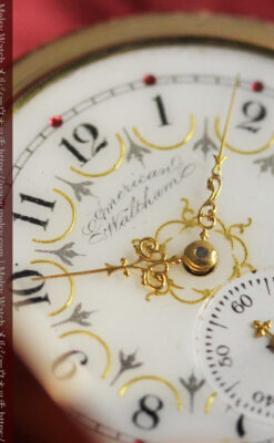 赤い宝石と美しい文字盤 ウォルサムのアンティーク懐中時計 【1895年頃】 箱付き-P2383-7