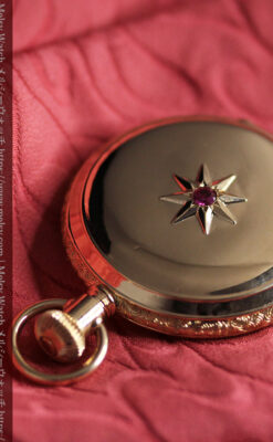 赤い宝石と美しい文字盤 ウォルサムのアンティーク懐中時計 【1895年頃】 箱付き-P2383-8