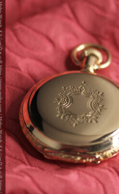 赤い宝石と美しい文字盤 ウォルサムのアンティーク懐中時計 【1895年頃】 箱付き-P2383-9