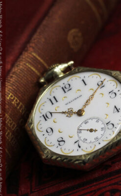 八角形 ウォルサムの金無垢アンティーク懐中時計 【1914年頃】金彩文字盤-P2384-10