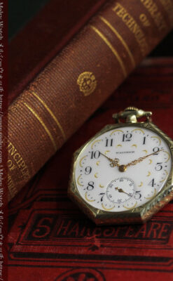 八角形 ウォルサムの金無垢アンティーク懐中時計 【1914年頃】金彩文字盤-P2384-11