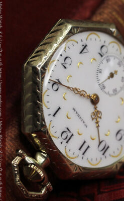 八角形 ウォルサムの金無垢アンティーク懐中時計 【1914年頃】金彩文字盤-P2384-13