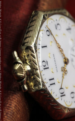 八角形 ウォルサムの金無垢アンティーク懐中時計 【1914年頃】金彩文字盤-P2384-14