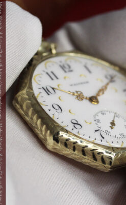 八角形 ウォルサムの金無垢アンティーク懐中時計 【1914年頃】金彩文字盤-P2384-16