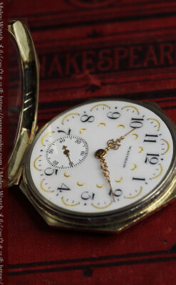 八角形 ウォルサムの金無垢アンティーク懐中時計 【1914年頃】金彩文字盤-P2384-18