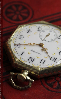 八角形 ウォルサムの金無垢アンティーク懐中時計 【1914年頃】金彩文字盤-P2384-8