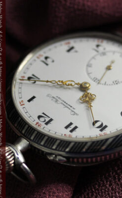 IWC 黒と銀のニエロ装飾に美しい針が映える銀無垢アンティーク懐中時計 【1918年頃】-P2385-11