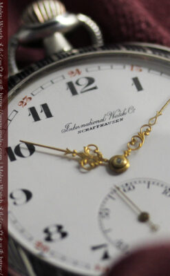 IWC 黒と銀のニエロ装飾に美しい針が映える銀無垢アンティーク懐中時計 【1918年頃】-P2385-12