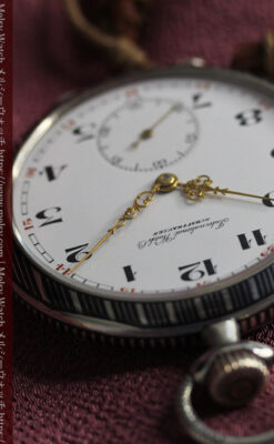 IWC 黒と銀のニエロ装飾に美しい針が映える銀無垢アンティーク懐中時計 【1918年頃】-P2385-13