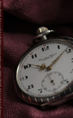 IWC 黒と銀のニエロ装飾に美しい針が映える銀無垢アンティーク懐中時計 【1918年頃】-P2385-14