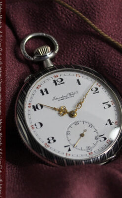 IWC 黒と銀のニエロ装飾に美しい針が映える銀無垢アンティーク懐中時計 【1918年頃】-P2385-15