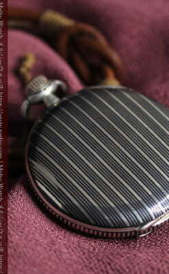 IWC 黒と銀のニエロ装飾に美しい針が映える銀無垢アンティーク懐中時計 【1918年頃】-P2385-17