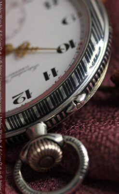 IWC 黒と銀のニエロ装飾に美しい針が映える銀無垢アンティーク懐中時計 【1918年頃】-P2385-22