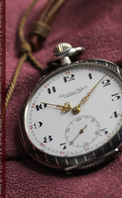 IWC 黒と銀のニエロ装飾に美しい針が映える銀無垢アンティーク懐中時計 【1918年頃】-P2385-3