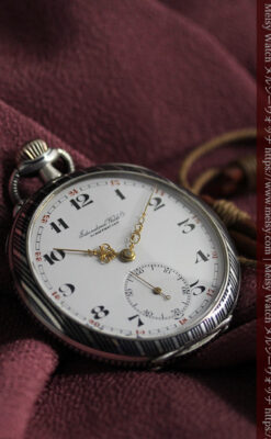 IWC 黒と銀のニエロ装飾に美しい針が映える銀無垢アンティーク懐中時計 【1918年頃】-P2385-8
