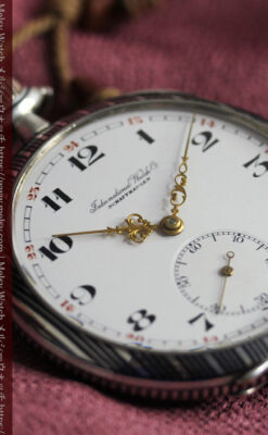 IWC 黒と銀のニエロ装飾に美しい針が映える銀無垢アンティーク懐中時計 【1918年頃】-P2385-9