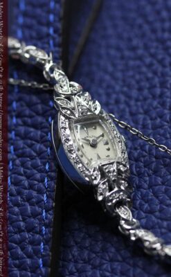 総金無垢ハミルトンの女性用アンティーク腕時計 ダイヤモンド38石 【1950年頃】箱付き-W1639-14