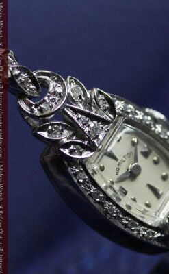 総金無垢ハミルトンの女性用アンティーク腕時計 ダイヤモンド38石 【1950年頃】箱付き-W1639-15