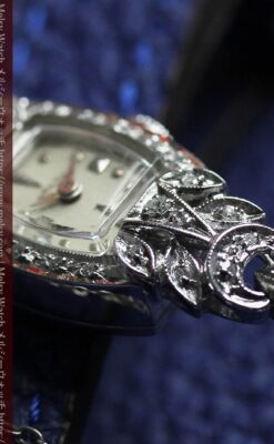 総金無垢ハミルトンの女性用アンティーク腕時計 ダイヤモンド38石 【1950年頃】箱付き-W1639-17