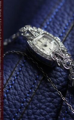 総金無垢ハミルトンの女性用アンティーク腕時計 ダイヤモンド38石 【1950年頃】箱付き-W1639-18