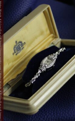 総金無垢ハミルトンの女性用アンティーク腕時計 ダイヤモンド38石 【1950年頃】箱付き-W1639-24