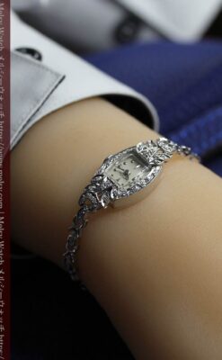 総金無垢ハミルトンの女性用アンティーク腕時計 ダイヤモンド38石 【1950年頃】箱付き-W1639-27