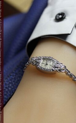 総金無垢ハミルトンの女性用アンティーク腕時計 ダイヤモンド38石 【1950年頃】箱付き-W1639-29