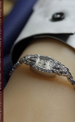 総金無垢ハミルトンの女性用アンティーク腕時計 ダイヤモンド38石 【1950年頃】箱付き-W1639-30
