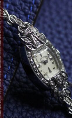 総金無垢ハミルトンの女性用アンティーク腕時計 ダイヤモンド38石 【1950年頃】箱付き-W1639-4