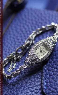 総金無垢ハミルトンの女性用アンティーク腕時計 ダイヤモンド38石 【1950年頃】箱付き-W1639-5