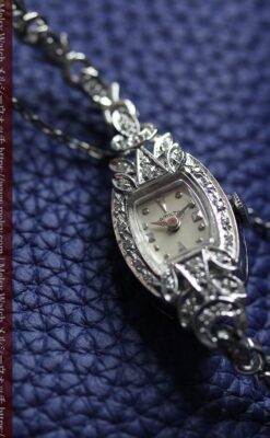 総金無垢ハミルトンの女性用アンティーク腕時計 ダイヤモンド38石 【1950年頃】箱付き-W1639-7