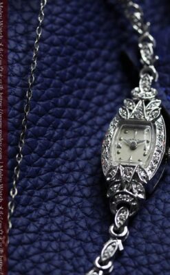 総金無垢ハミルトンの女性用アンティーク腕時計 ダイヤモンド38石 【1950年頃】箱付き-W1639-8