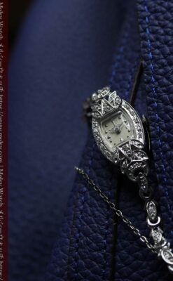 総金無垢ハミルトンの女性用アンティーク腕時計 ダイヤモンド38石 【1950年頃】箱付き-W1639-9