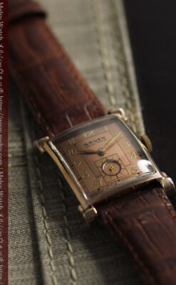 ローズ色&特殊な長方形 グリュエンのアンティーク腕時計 【1942年頃】銀ベゼル-W1640-10