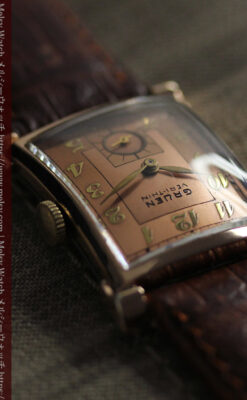 ローズ色&特殊な長方形 グリュエンのアンティーク腕時計 【1942年頃】銀ベゼル-W1640-12