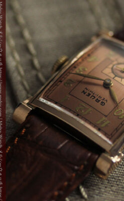 ローズ色&特殊な長方形 グリュエンのアンティーク腕時計 【1942年頃】銀ベゼル-W1640-14