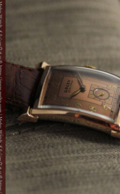 ローズ色&特殊な長方形 グリュエンのアンティーク腕時計 【1942年頃】銀ベゼル-W1640-15