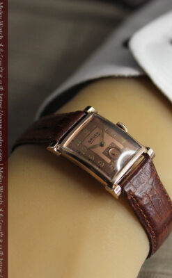 ローズ色&特殊な長方形 グリュエンのアンティーク腕時計 【1942年頃】銀ベゼル-W1640-18