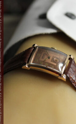 ローズ色&特殊な長方形 グリュエンのアンティーク腕時計 【1942年頃】銀ベゼル-W1640-19